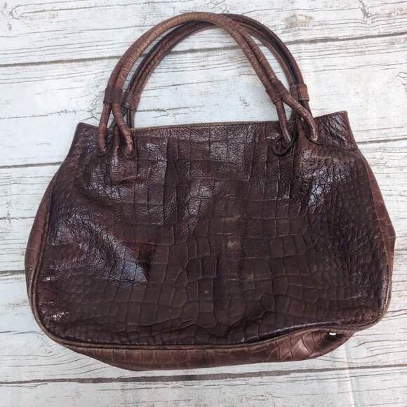 Le Tanneur Brown Crocodile Leather Handbag - Picture 1 of 9